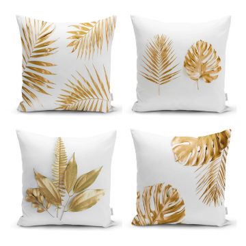 Set 4 fețe de pernă Minimalist Cushion Covers Gold Leaves Modern, 45 x 45 cm