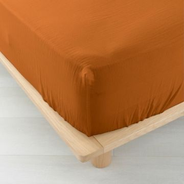 Cearceaf portocaliu/maro din muselină 140x190 cm Angelia – douceur d'intérieur