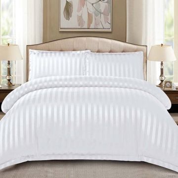 Lenjerie 1 Persoana cu elastic Damasc Stripe Alb 4 Piese (Finet)