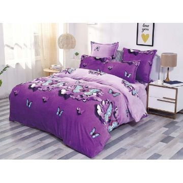 Lenjerie cocolino cu elastic 180x200 Purple Butterfly (Cocolino)