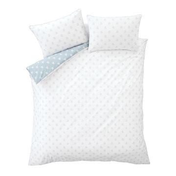 Lenjerie de pat albă-albastră din bumbac pentru pat dublu 200x200 cm Esme Floral – Bianca