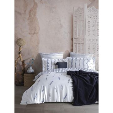 Lenjerie de pat albă/albastră din bumbac satinat pentru pat de o persoană 140x200 cm Marseille Floral – Mila Home Luxury