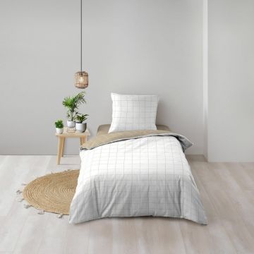 Lenjerie de pat albă/bej din bumbac pentru pat de o persoană 140x200 cm Cadria – douceur d'intérieur