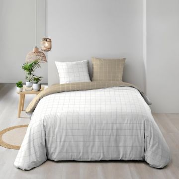 Lenjerie de pat albă/bej din bumbac pentru pat dublu 200x200 cm Cadria – douceur d'intérieur