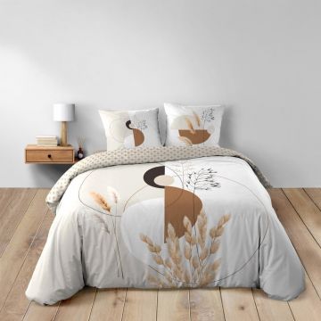 Lenjerie de pat albă/bej din bumbac pentru pat dublu/extinsă 240x220 cm Natacha – douceur d'intérieur