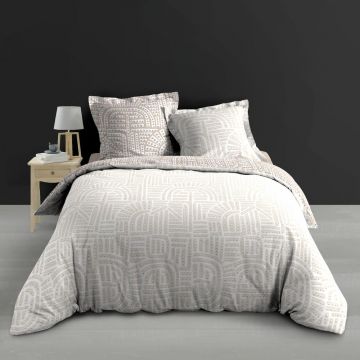 Lenjerie de pat albă/bej din bumbac percal pentru pat dublu/extinsă 240x220 cm Eliot – douceur d'intérieur