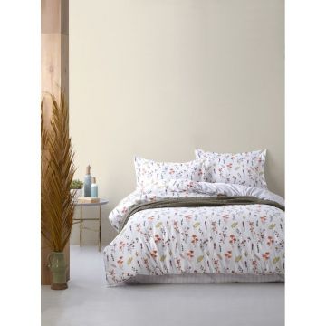 Lenjerie de pat albă din bumbac ranforcé pentru pat de o persoană 140x200 cm Floral Dance Autumn – Mila Home Luxury