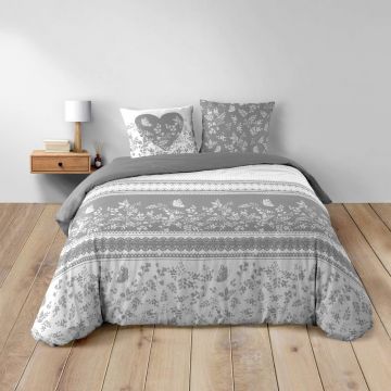 Lenjerie de pat albă/gri din bumbac pentru pat dublu 200x200 cm Annie – douceur d'intérieur