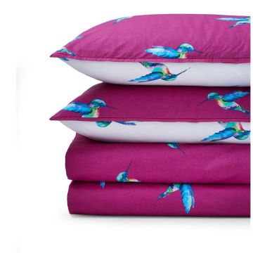 Lenjerie de pat albă/mov din bumbac pentru pat dublu 200x200 cm Hummingbird – Their Nibs
