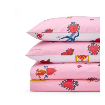 Lenjerie de pat albă/roz din bumbac pentru pat dublu/extinsă 230x220 cm Mon Coeur – Their Nibs