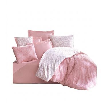 Lenjerie de pat albă-roz din bumbac ranforcé pentru pat de o persoană 140x200 cm Soft Geometry – Mila Home Luxury