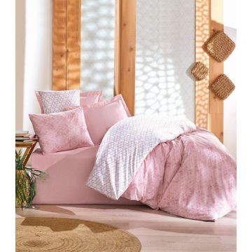 Lenjerie de pat albă/roz din bumbac ranforcé pentru pat de o persoană 140x200 cm Soft Geometry – Mila Home Luxury