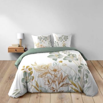 Lenjerie de pat albă/verde din bumbac pentru pat dublu/extinsă 240x220 cm Lolita – douceur d'intérieur