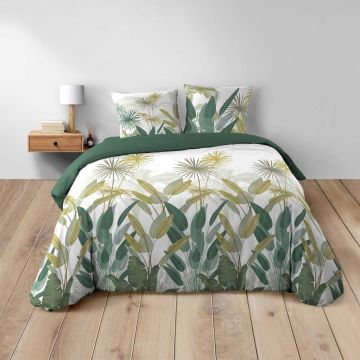 Lenjerie de pat albă/verde din bumbac pentru pat dublu/extinsă 240x220 cm Otika – douceur d'intérieur