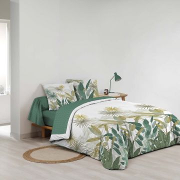 Lenjerie de pat albă/verde din bumbac pentru pat dublu/extinsă cu cearceaf inclus/cu 6 piese 240x220 cm Otika – douceur d'intérieur