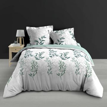 Lenjerie de pat albă/verde din bumbac percal pentru pat dublu/extinsă 240x220 cm Wendy – douceur d'intérieur