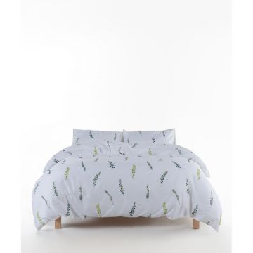Lenjerie de pat albă/verde din bumbac satinat pentru pat de o persoană 140x200 cm Marseille Floral – Mila Home Luxury
