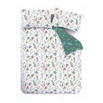 Lenjerie de pat albă-verde din flanelă pentru pat dublu, extinsă 230x220 cm Holly and Mistletoe – Catherine Lansfield Lenjerie de pat albă-verde din flanelă pentru pat dublu, extinsă 230x220 cm Holly and Mistletoe – Catherine Lansfield