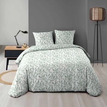 Lenjerie de pat albă/verde din microfibră pentru pat dublu/extinsă 240x220 cm Sequoia – douceur d'intérieur