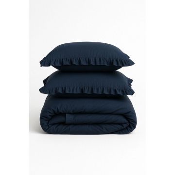 Lenjerie de pat albastru-închis din bumbac ranforcé pentru pat de o persoană 140x200 cm Ruffle Striped – Mila Home Luxury