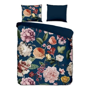 Lenjerie de pat albastru-închis din bumbac satinat pentru pat dublu/extinsă 200x220 cm Fiori – Descanso