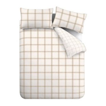 Lenjerie de pat bej din bumbac pentru pat de o persoană 135x200 cm Oxton Check – Bianca