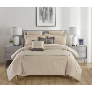 Lenjerie de pat bej din bumbac ranforcé pentru pat de o persoană cu cearceaf inclus/cu 6 piese 140x200 cm Calm of Lines – Mila Home Luxury