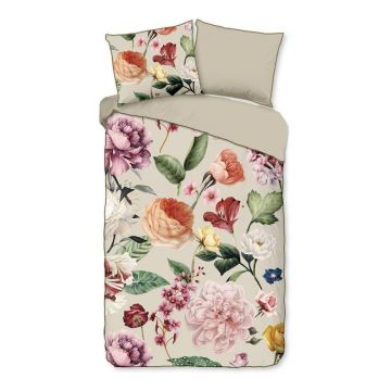 Lenjerie de pat bej din bumbac satinat pentru pat de o persoană/extinsă 140x220 cm Fiori – Descanso