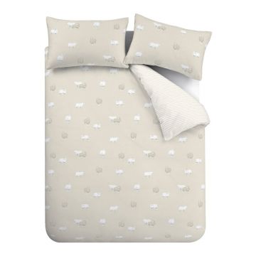 Lenjerie de pat bej din flanelă pentru pat dublu, extinsă 230x220 cm Sheep – Catherine Lansfield