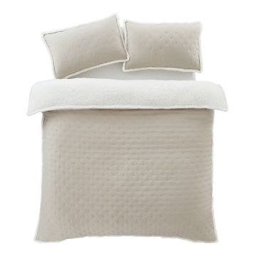 Lenjerie de pat bej din sherpa pentru pat dublu, extinsă 230x220 cm Cosy Nori – Catherine Lansfield
