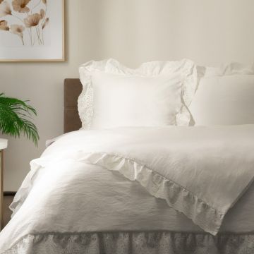 Lenjerie de pat dubla Morain, Homla, 3 piese, 160x200 cm, microfibra din poliester, alb