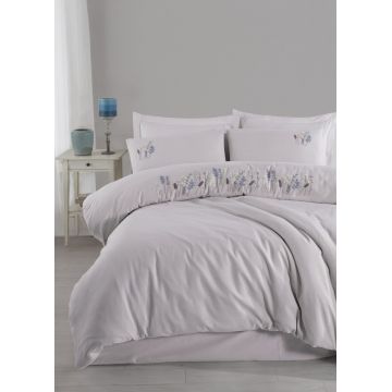 Lenjerie de pat dubla, Nilda - Light Grey, Şaheser, Bumbac
