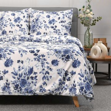 Lenjerie de pat dubla Sorli, Homla, 3 piese, 160x200 cm, bumbac, alb/albastru