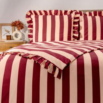 Lenjerie de pat dubla Tiffany, Homla, 3 piese, 160x200 cm, poliester, crem/visiniu