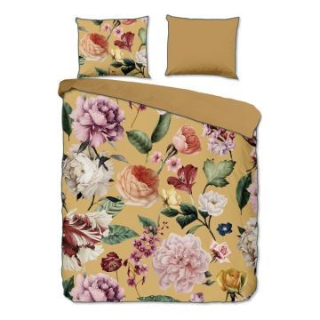Lenjerie de pat galben ocru din bumbac satinat pentru pat dublu/extinsă 240x220 cm Fiori – Descanso