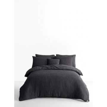 Lenjerie de pat gri antracit din bumbac ranforcé pentru pat de o persoană 140x200 cm Waffle Striped – Mila Home Luxury