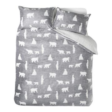Lenjerie de pat gri din sherpa pentru pat de o persoană 135x200 cm Cosy Polar Bear – Catherine Lansfield