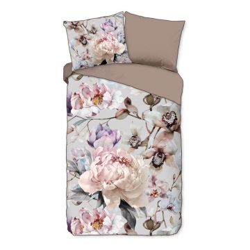 Lenjerie de pat gri/maro din bumbac satinat pentru pat de o persoană/extinsă 140x220 cm Colinda – Descanso
