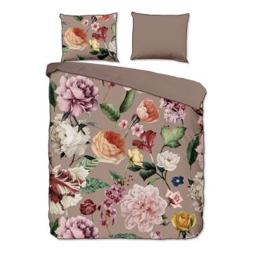 Lenjerie de pat gri/maro din bumbac satinat pentru pat dublu/extinsă 240x220 cm Fiori – Descanso