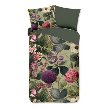 Lenjerie de pat kaki din bumbac satinat pentru pat de o persoană/extinsă 140x220 cm Onaz – Descanso