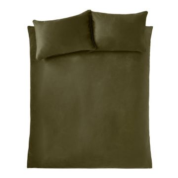 Lenjerie de pat kaki din catifea pentru pat dublu, extinsă 230x220 cm Kingsley – Catherine Lansfield