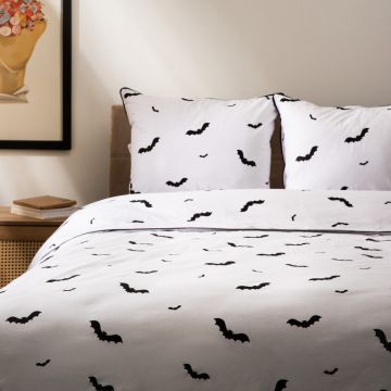 Lenjerie de pat King Size, Ghost Town, Homla, 3 piese, 200x220 cm, bumbac, alb/negru