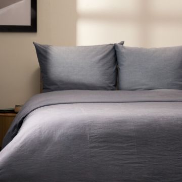 Lenjerie de pat King Size, Gossy, Homla, 3 piese, 200x220 cm, bumbac, albastru/gri