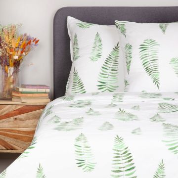 Lenjerie de pat King Size, Herve, Homla, 3 piese, 200x220 cm, microfibra din poliester, alb/verde
