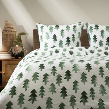 Lenjerie de pat King Size, Pinno, Homla, 3 piese, 200x220 cm, bumbac, alb/verde