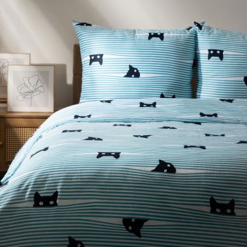 Lenjerie de pat King Size, Sirius, Homla, 3 piese, 200x220 cm, bumbac, albastru/negru