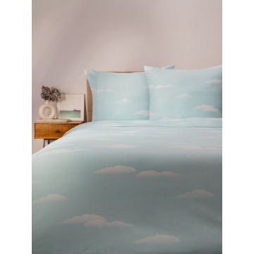 Lenjerie de pat King Size, Skylight, Homla, 3 piese, 200x220 cm, microfibra din poliester, albastru/alb