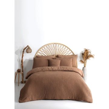 Lenjerie de pat maro din bumbac ranforcé pentru pat de o persoană 140x200 cm Waffle Striped – Mila Home Luxury