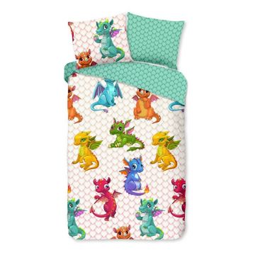 Lenjerie de pat pentru copii din bumbac pentru pat de o persoană/extinsă 140x220 cm Dragons – Good Morning