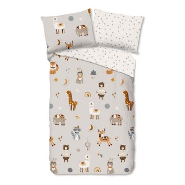 Lenjerie de pat pentru copii grej din bumbac pentru pat de o persoană 140x200 cm Woody – Good Morning